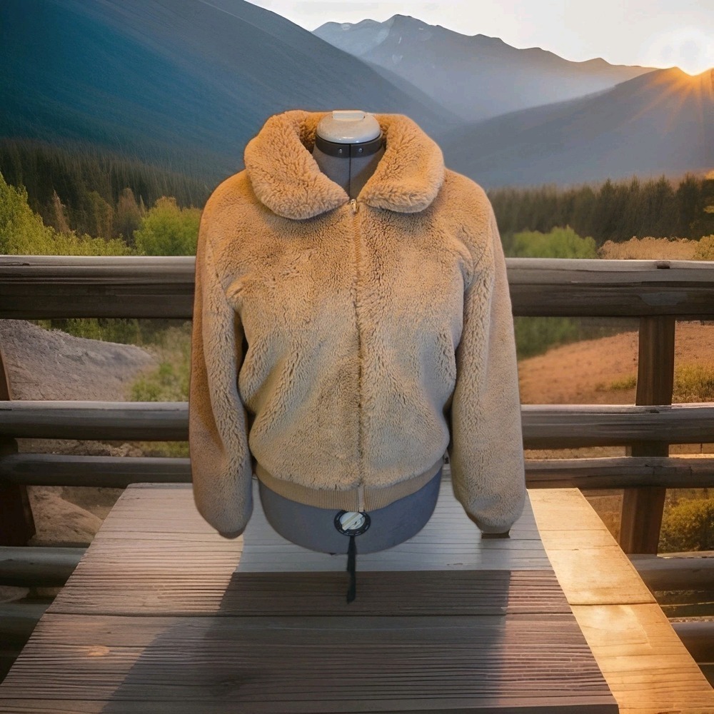 Volcom Jacket Women Medium Tan Faux Fur Bomber True To This Excellent